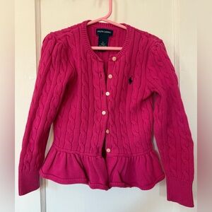 Ralph Lauren Kids Little Girls Fuchsia Cable Knit Cardigan